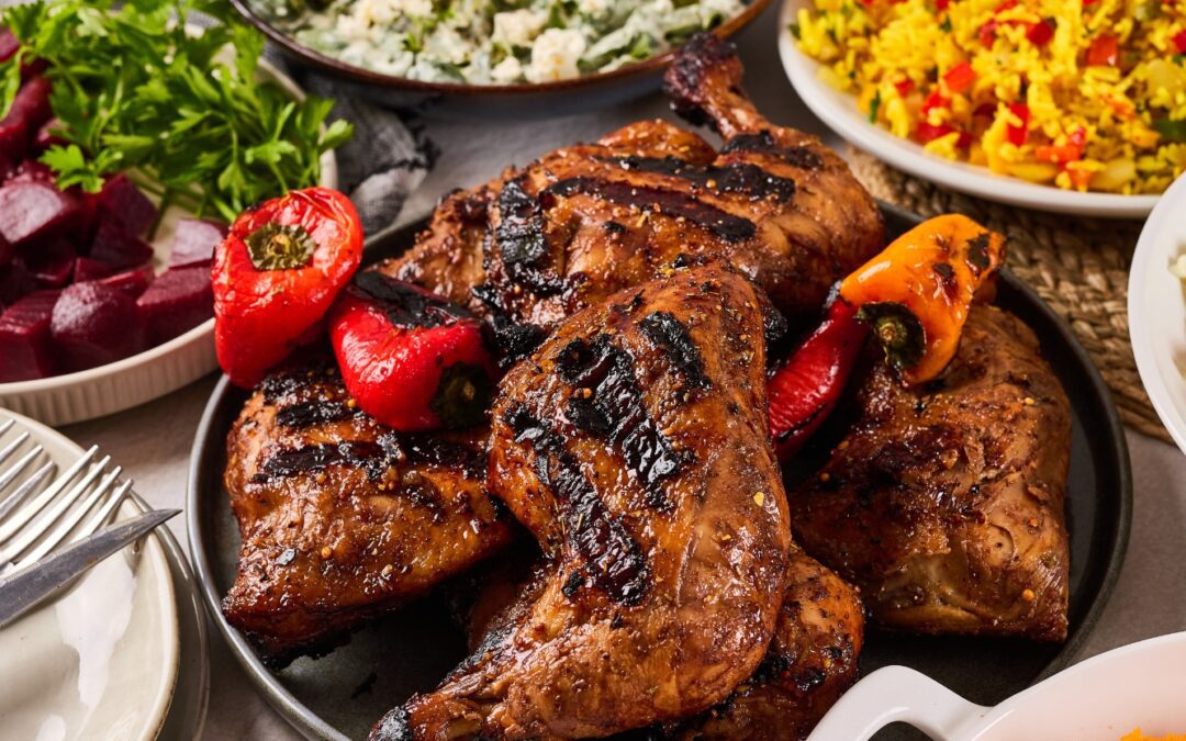 Braai'd leg quarters with seven colours side dishes